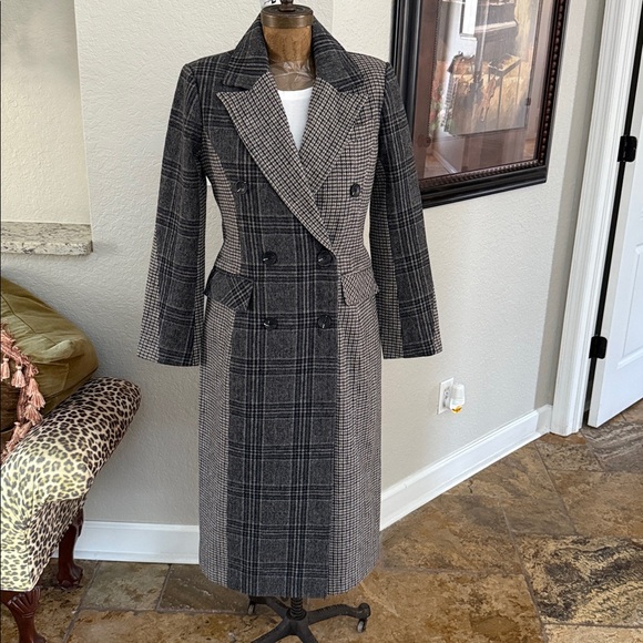 NWT 7 For All Mankind Black and Gray Plaid Wool Blend Coat Size S - Picture 4 of 10